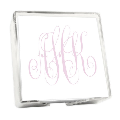 Henley Watercolor Monogram Memo Square - White with holder-Notepad-The Write Choice